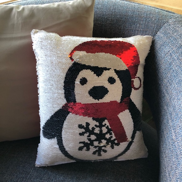 penguin sequin pillow